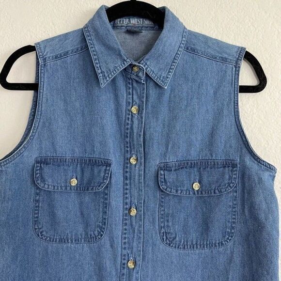 Upper West Side Womens Western Grunge Denim Button Up Sleeveless Blouse Small - Picture 3 of 10